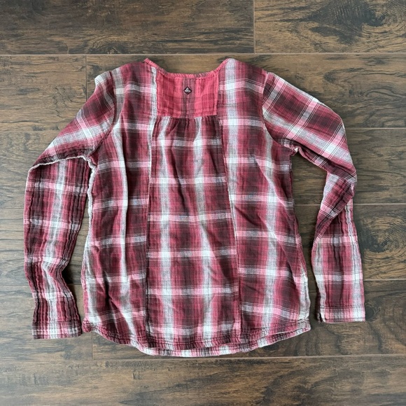 Prana Womens Red Plaid Pull Over Blouse Francine Long Sleeve - Picture 2 of 7